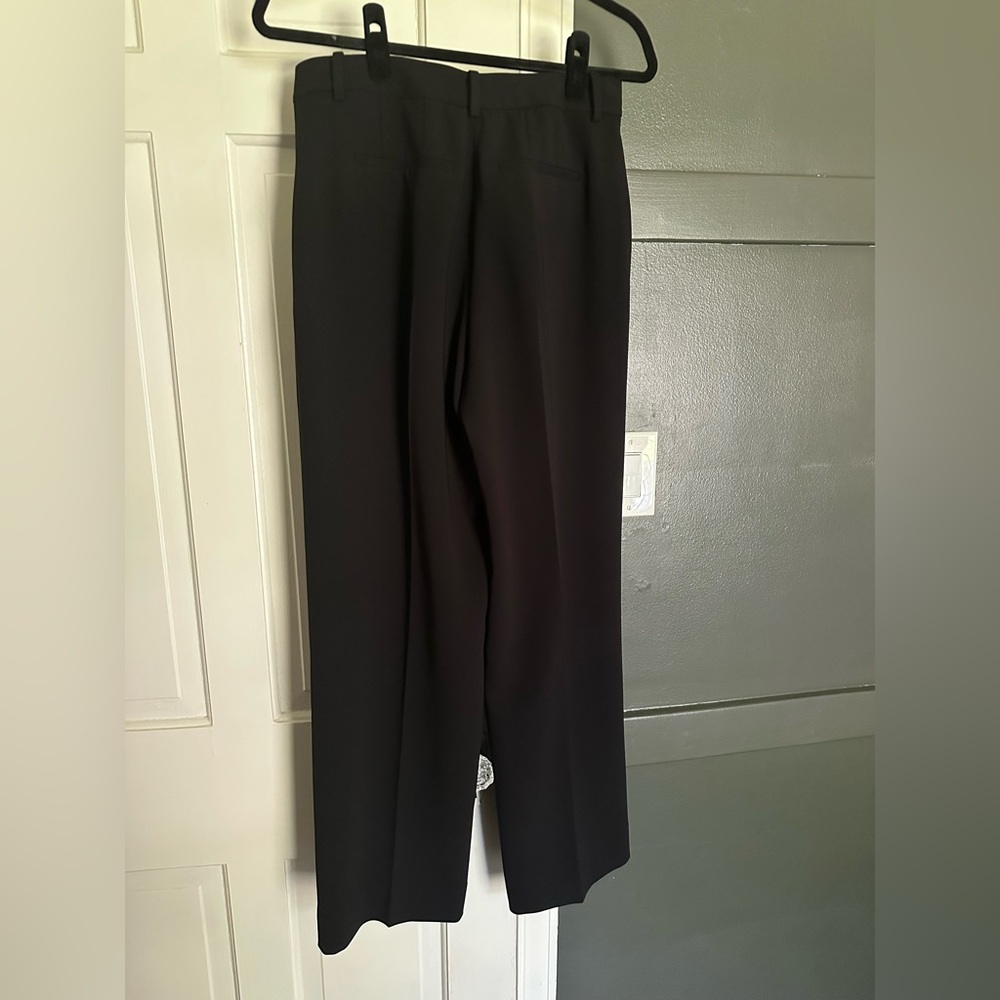 Theory Relaxed Straight Pant Full Length Admiral Crepe Black Trousers Tailored - Picture 9 of 11